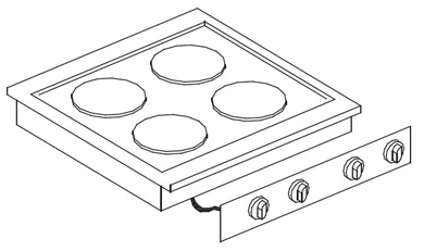 Koketopp integrert 4 plater